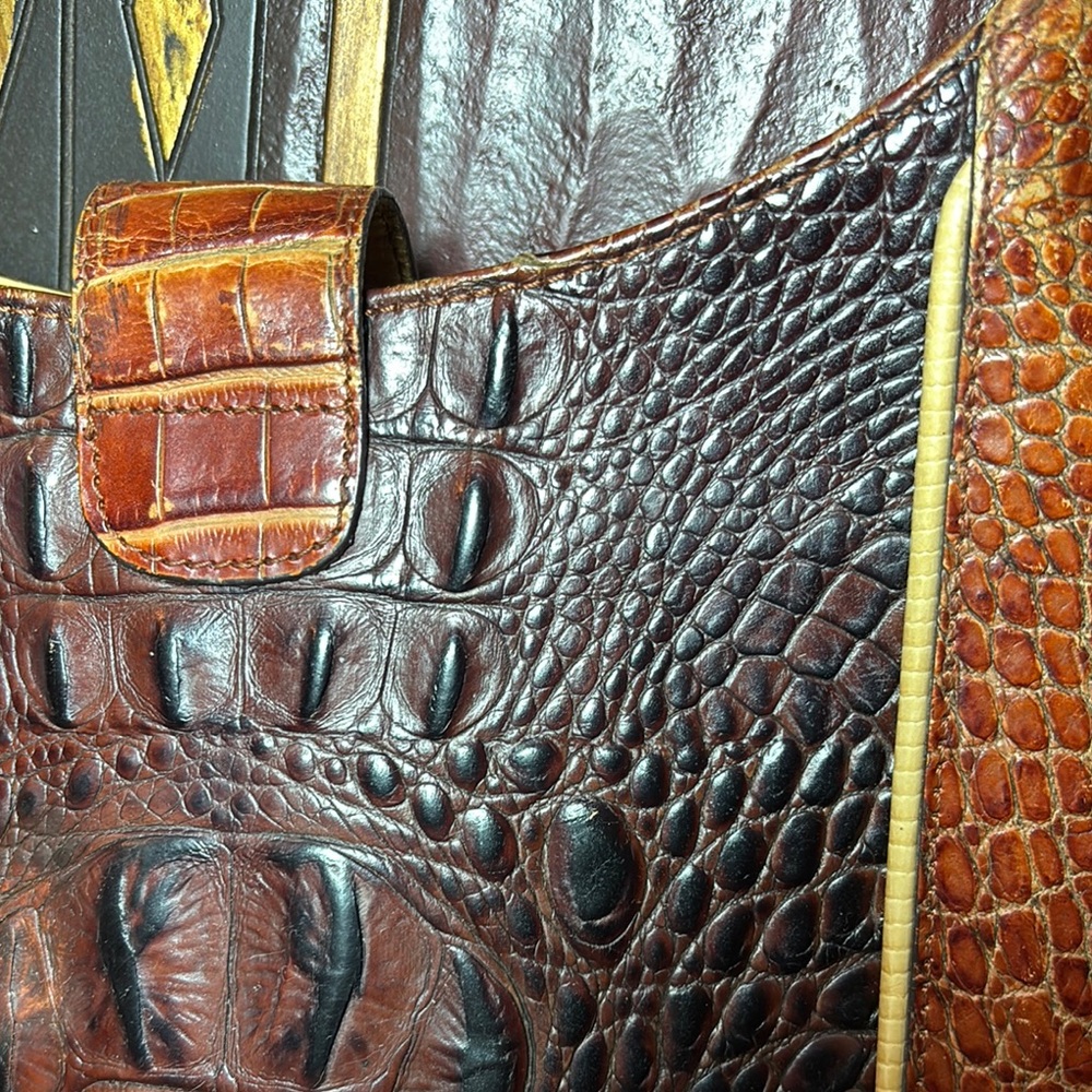 Brahmin Leather Bag Tricolor w Melbourne Croc Magnetic Snap Flap 10”x9.5”x3.5” - Picture 5 of 17